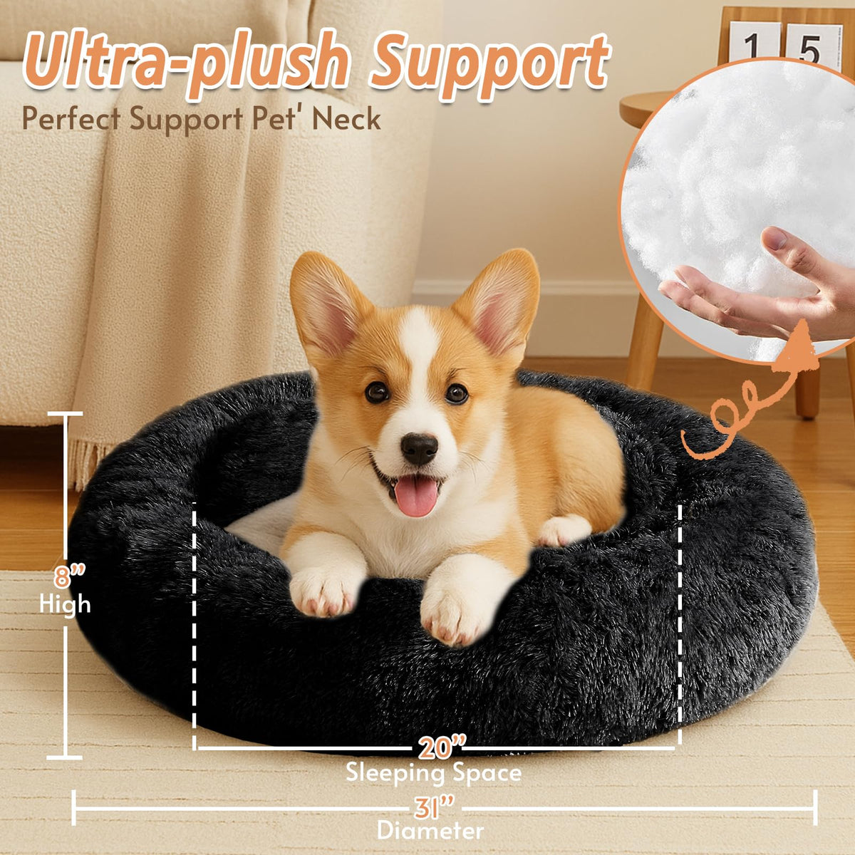 JOLLYVOGUE Pet Bed Mat in 31", Pure Black