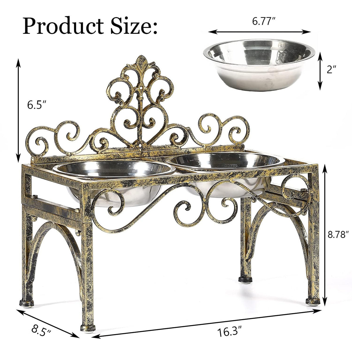 Aifeorzo Pet Feeder in 8.78" Height Antique Gold, antique gold