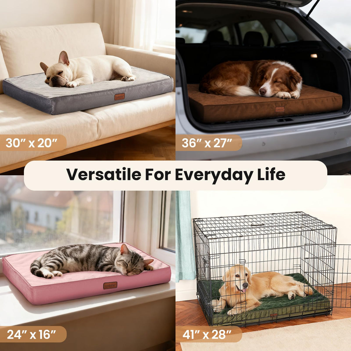 OhGeni Pet Bed Mat in 24"x 16"x 3” (For Sprawling), 01-Gray