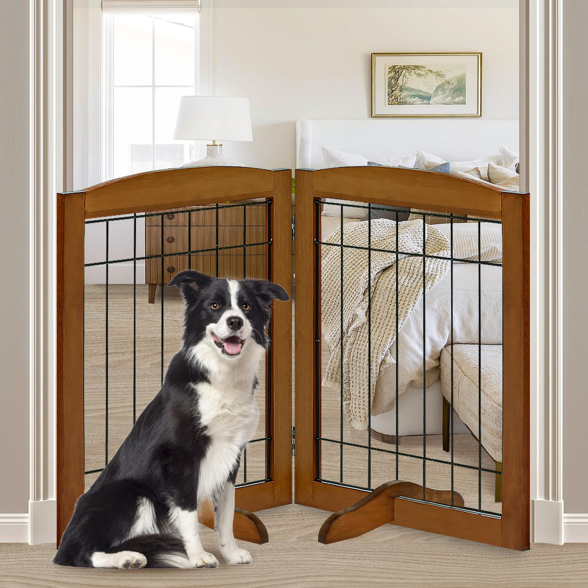 LZRS Temporary Gate in 30"Height-2 Panel, Oak Cherry