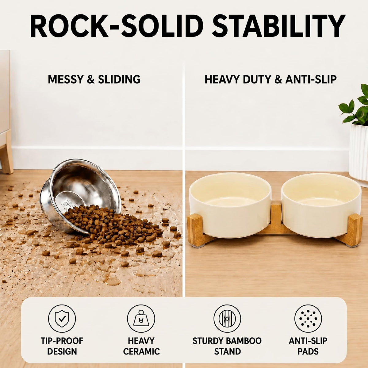 SPUNKYJUNKY Pet Feeder in 3.6 cups, Beige × 2