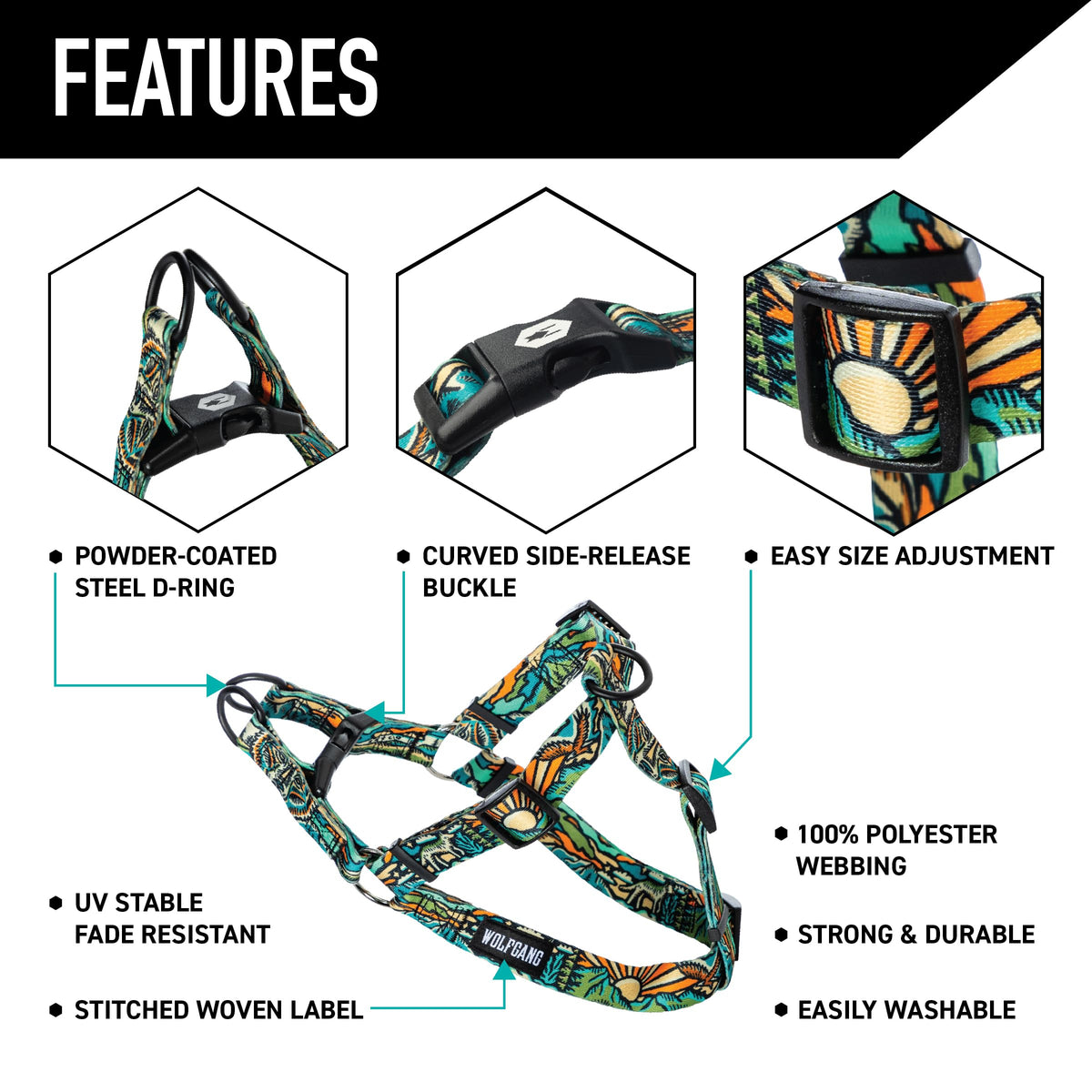 Wolfgang Man & Beast Animal Harness in Small (5/8 Inch x 12-18 Inch), WildWolf Print