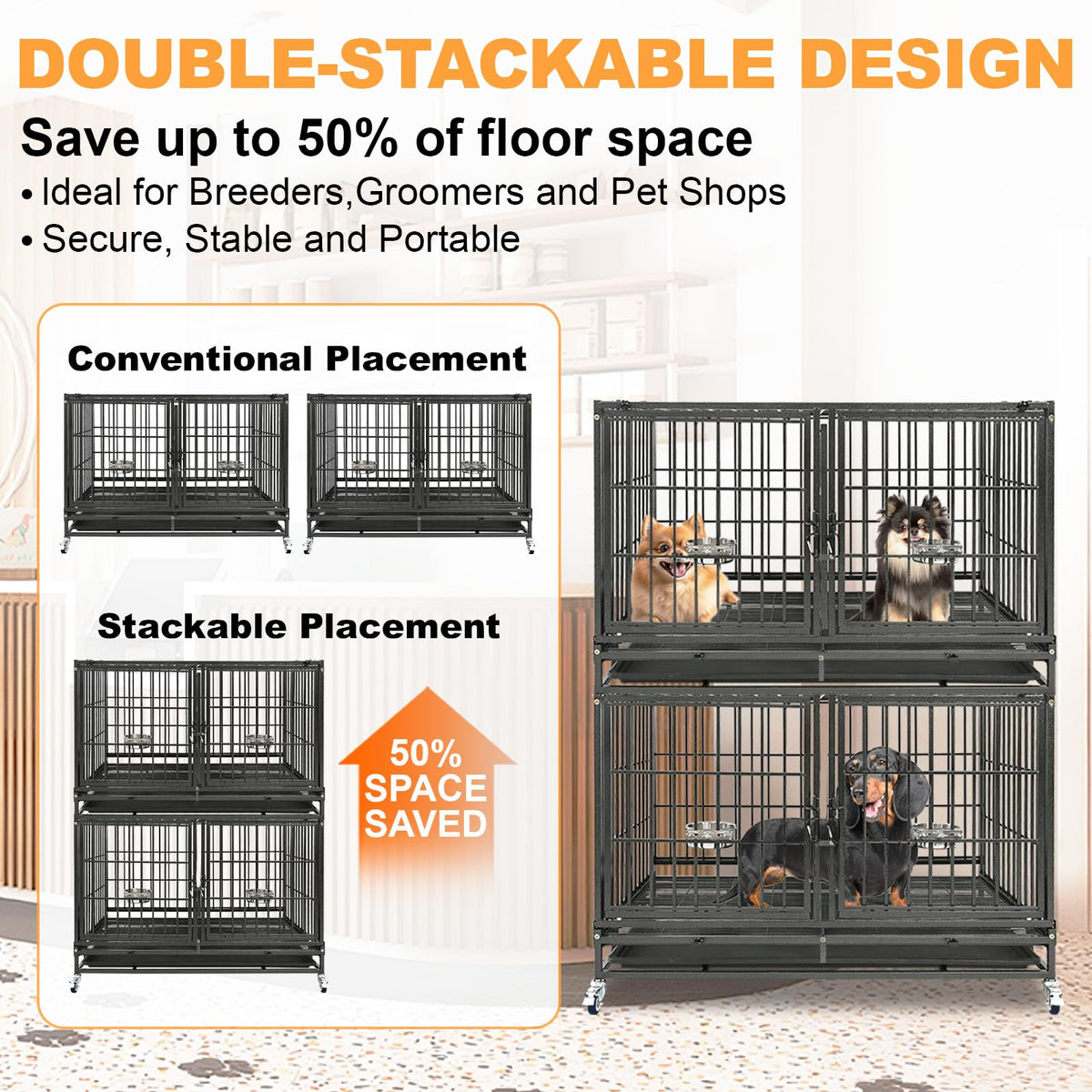 Homey Pet Animal Cage in 43.0"L - 2 Tiers - 1P, Black