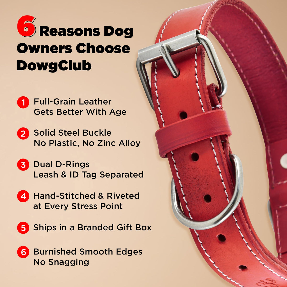 DowgClub Animal Collar in S (11"-14"), Red