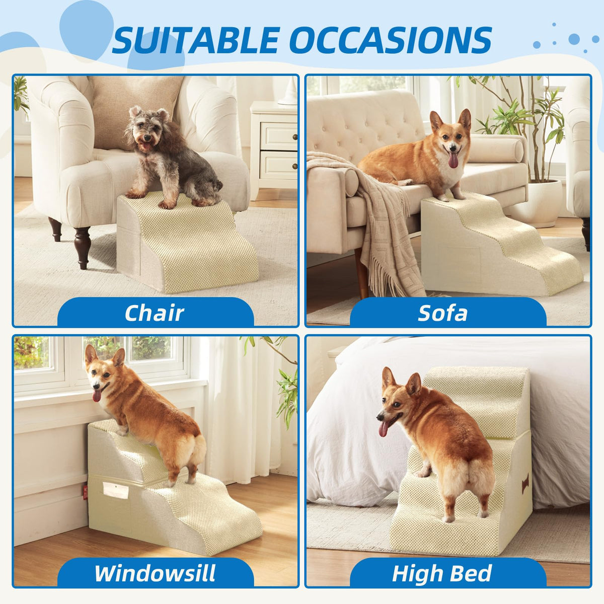 Nordjager Animal Stair in 15.7"D x 15.7"W x 11.8"H, Beige