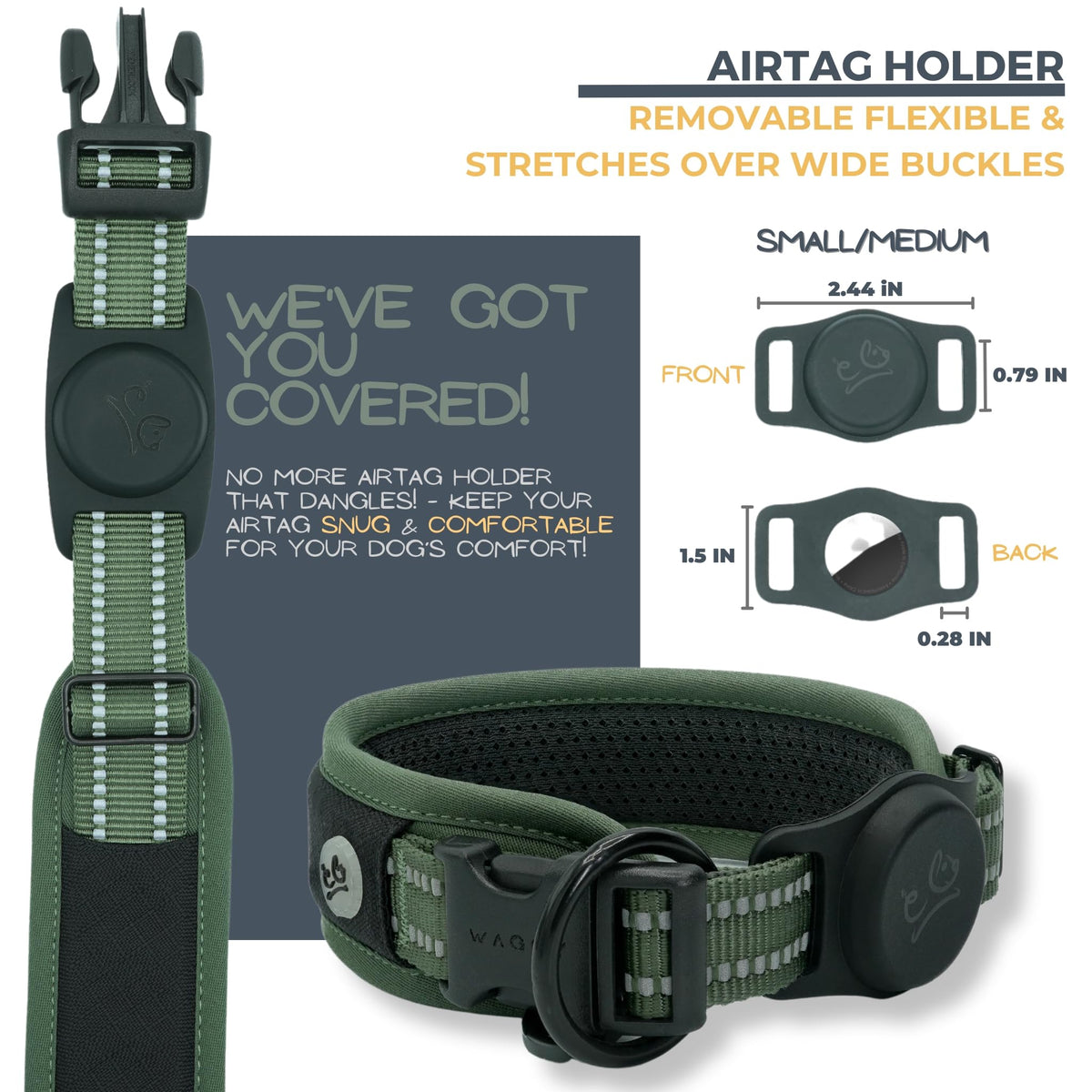 WaggyLife Animal Collar in S (13.8"-17.7"), Green