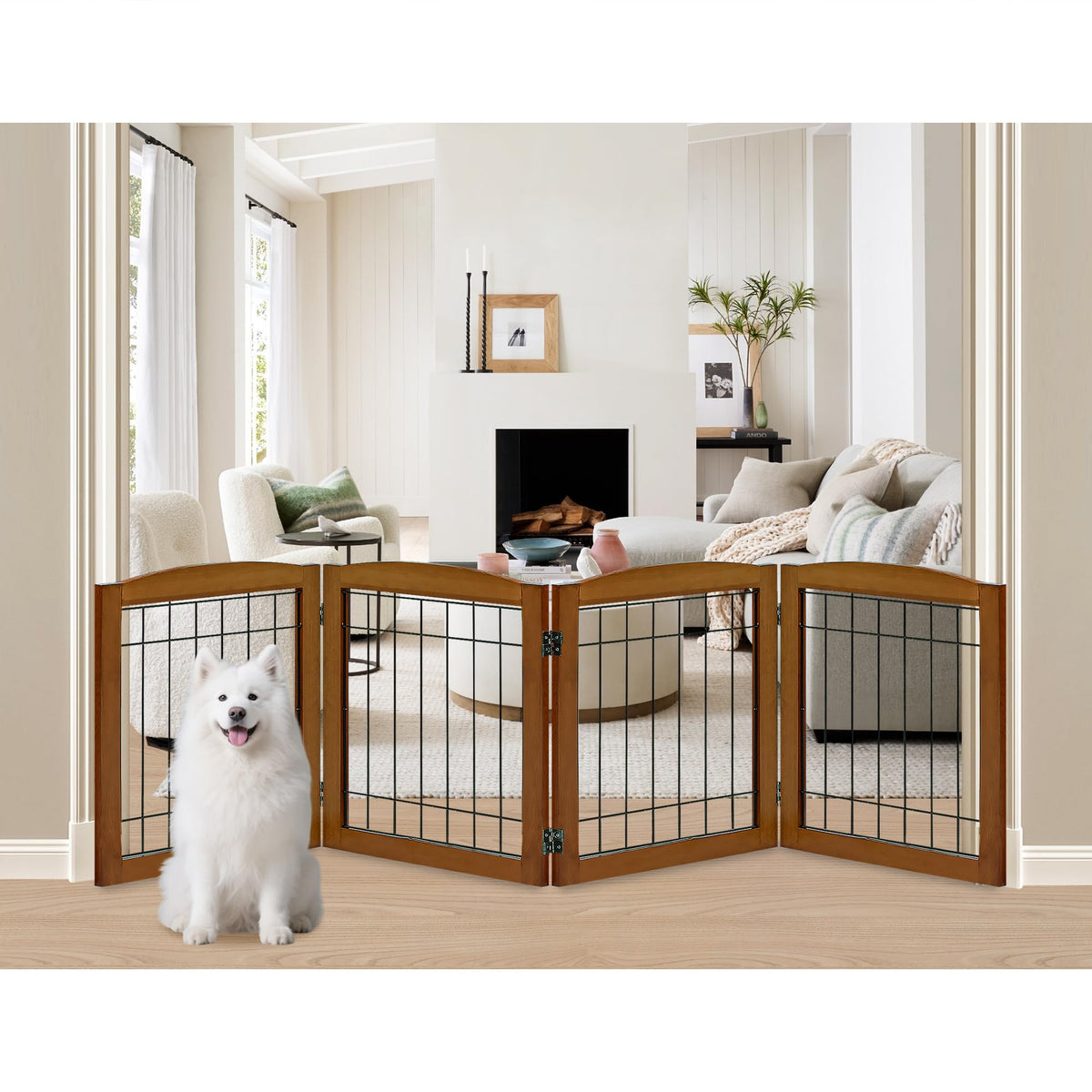 LZRS Temporary Gate in 24"Height-4 Panel, Oak Cherry