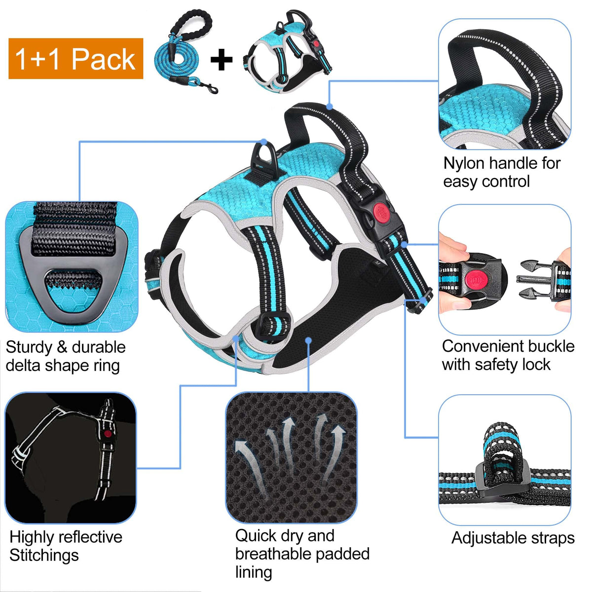 tobeDRI Animal Harness in Medium, Blue/Grey