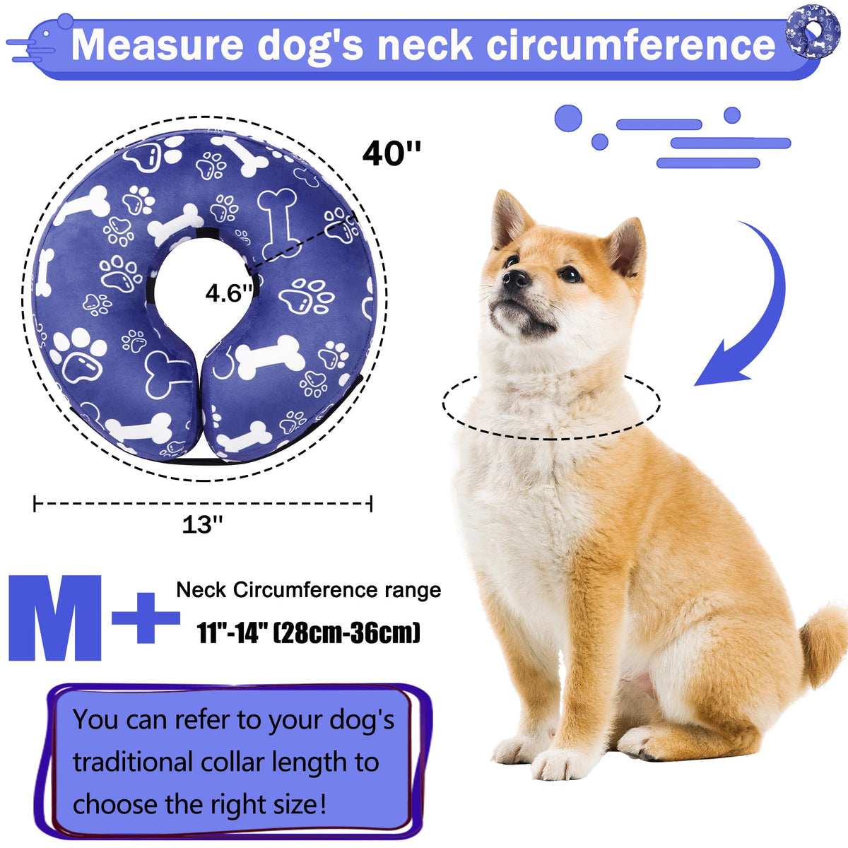 Cneo Animal Recovery Collar Cone in M+（neck 11"-14"）, Darkblue