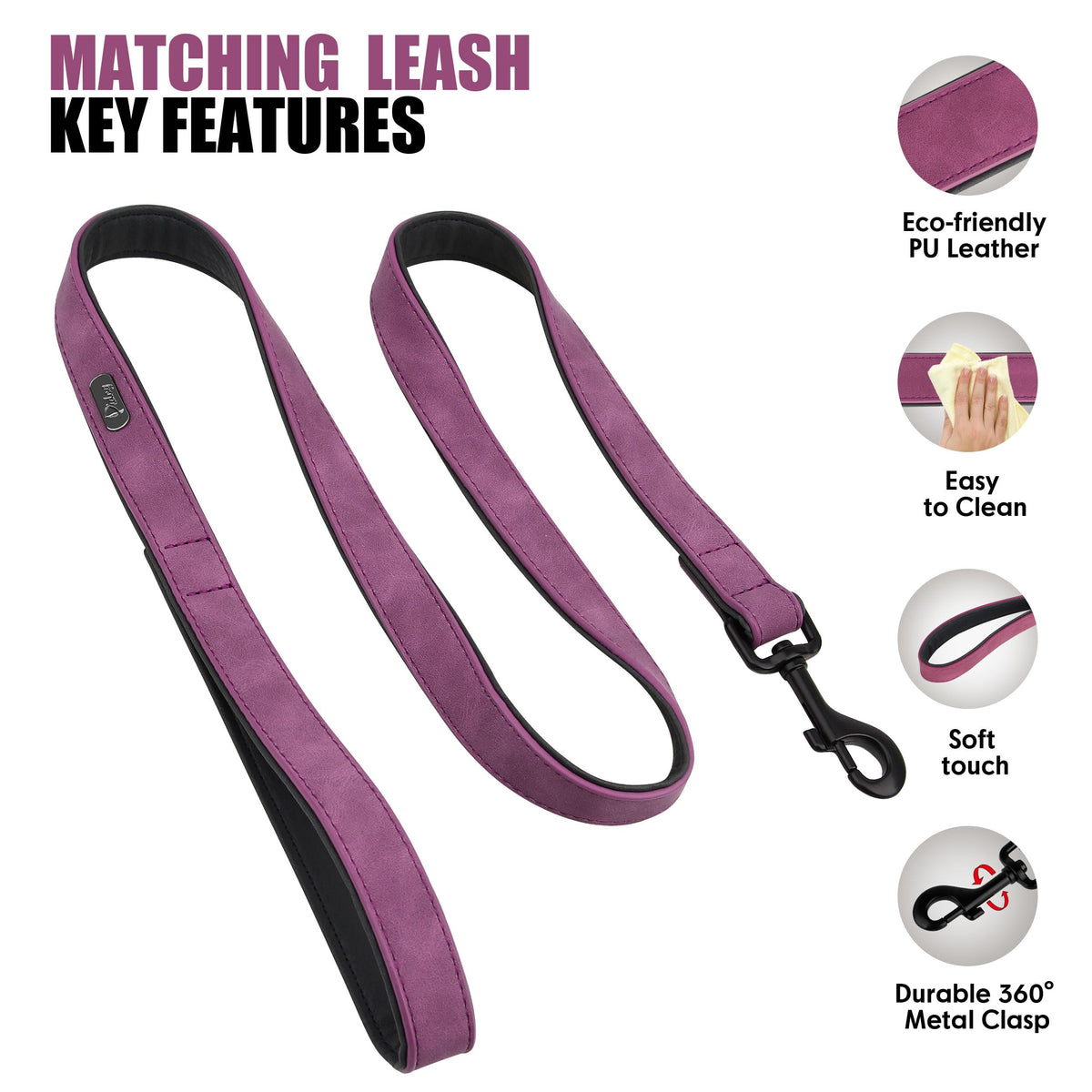 Didog Animal Collar in M: Fit Neck 11-14"(10-20 lbs), Purple Set