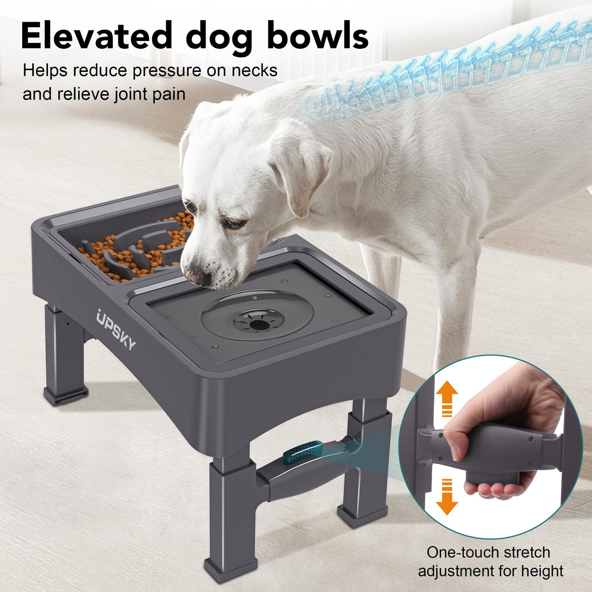 UPSKY Pet Feeder in A-Water Bowl+Slow Feeder (Grey)