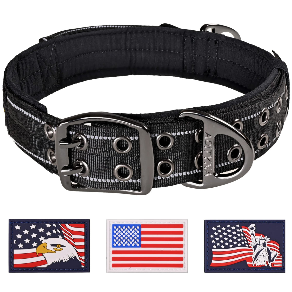 ADITYNA Animal Collar in Medium: Fit 15-19" Neck, Black