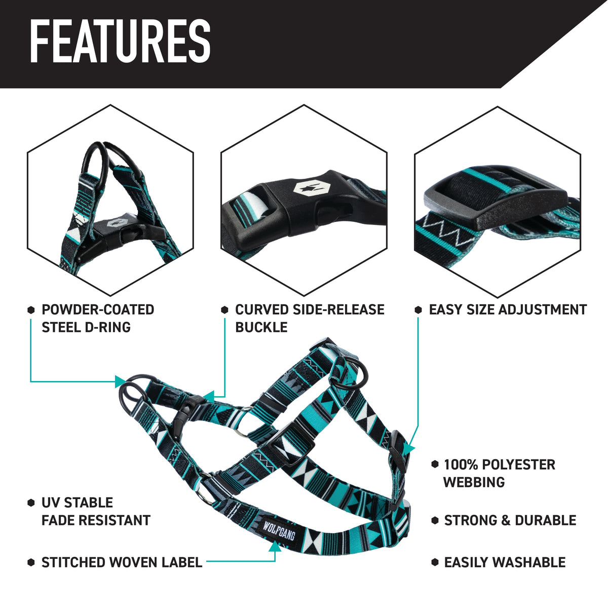 Wolfgang Man & Beast Animal Harness in Small (5/8 Inch x 12-18 Inch), WesternSky Print