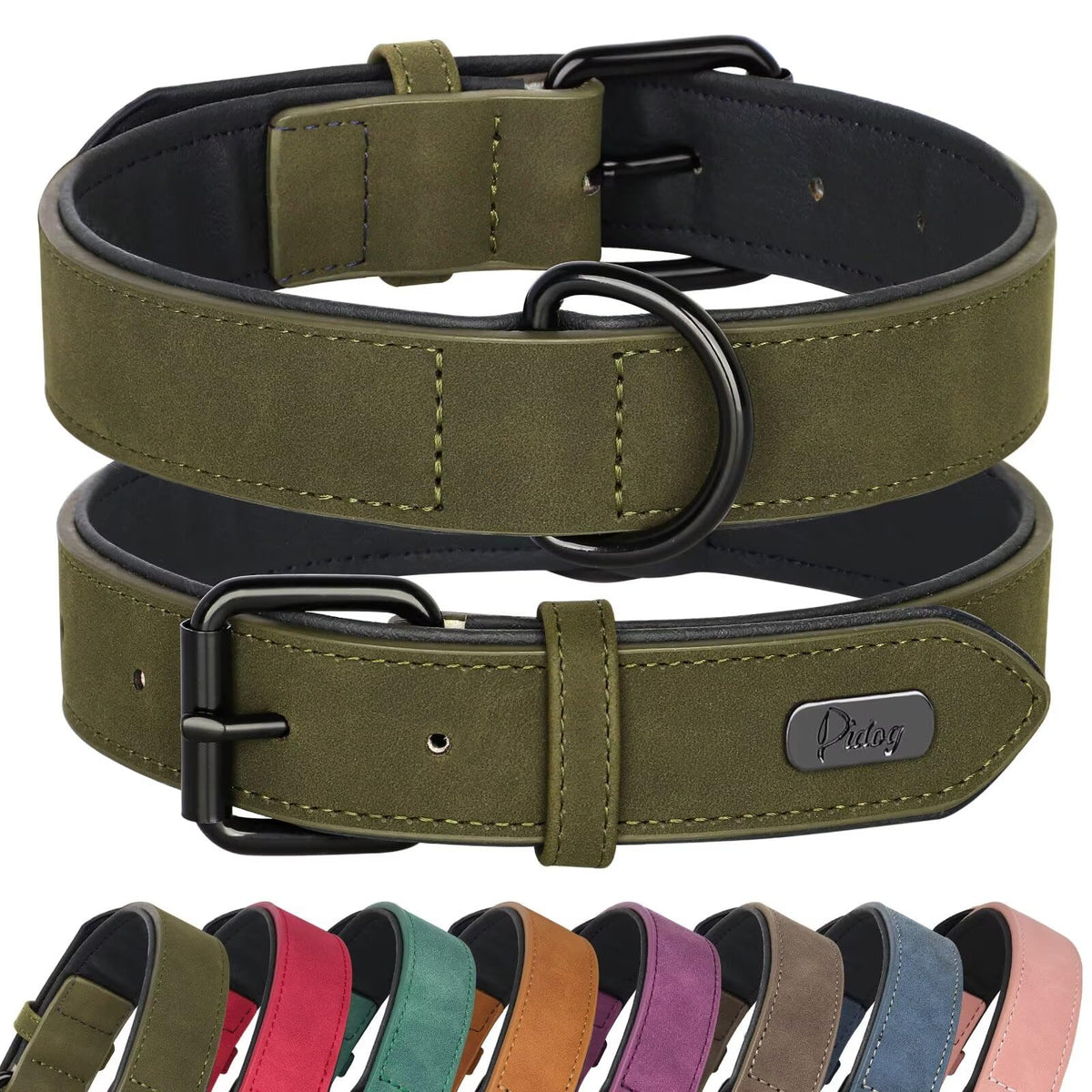 Didog Animal Collar in M: Fit Neck 11-14"(10-20 lbs), Dark Green
