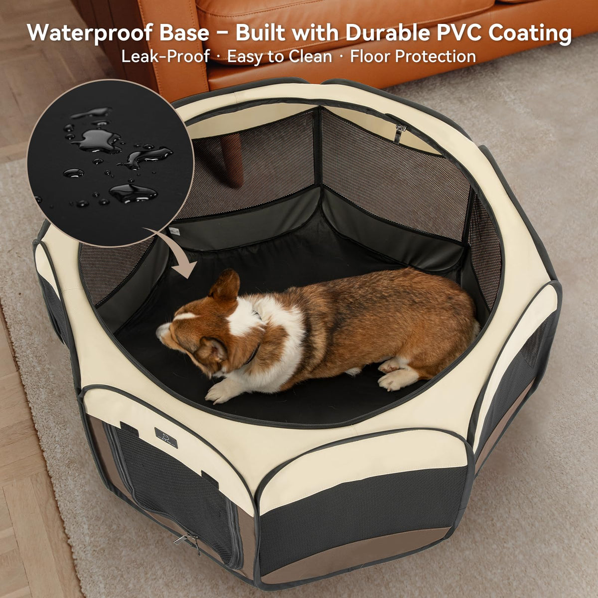 A 4 Pet Pet Playpen in S(29.92"x29.92"x16.5"), Brown+Beige