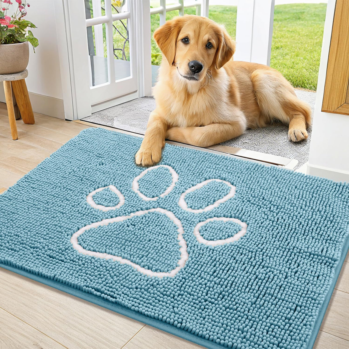Smiry Rug in 36"X24", Sky Blue and White