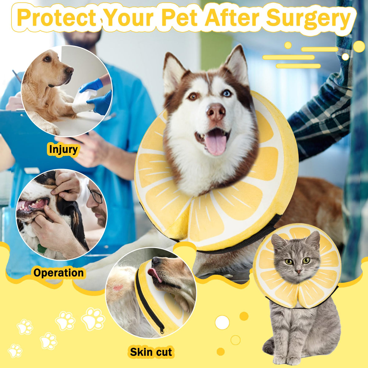 Cneo Animal Recovery Collar Cone in S（neck 4"-7"）, Lemon