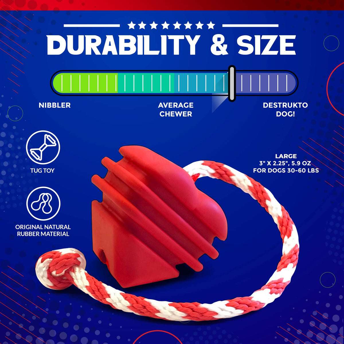 SodaPup Pet Toy in Large, Heart on a String Red