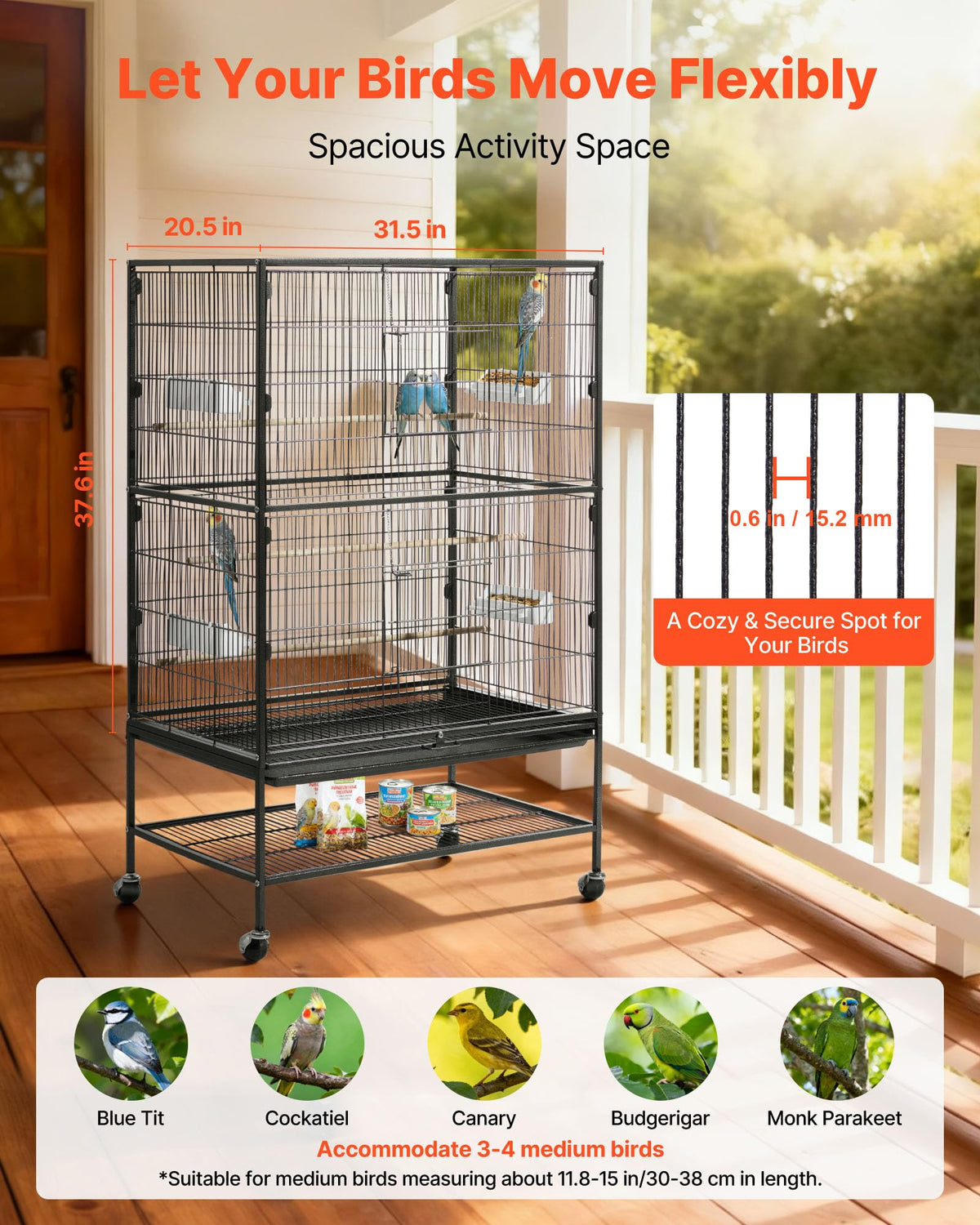 VEVOR Animal Cage in 31.5"L x 20.5"W x 52.0"H, Black