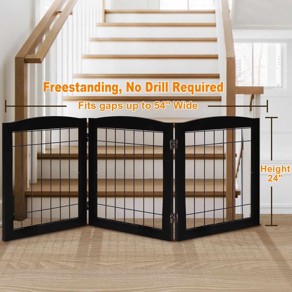 LZRS Temporary Gate in 24"Height-3 Panel, Black