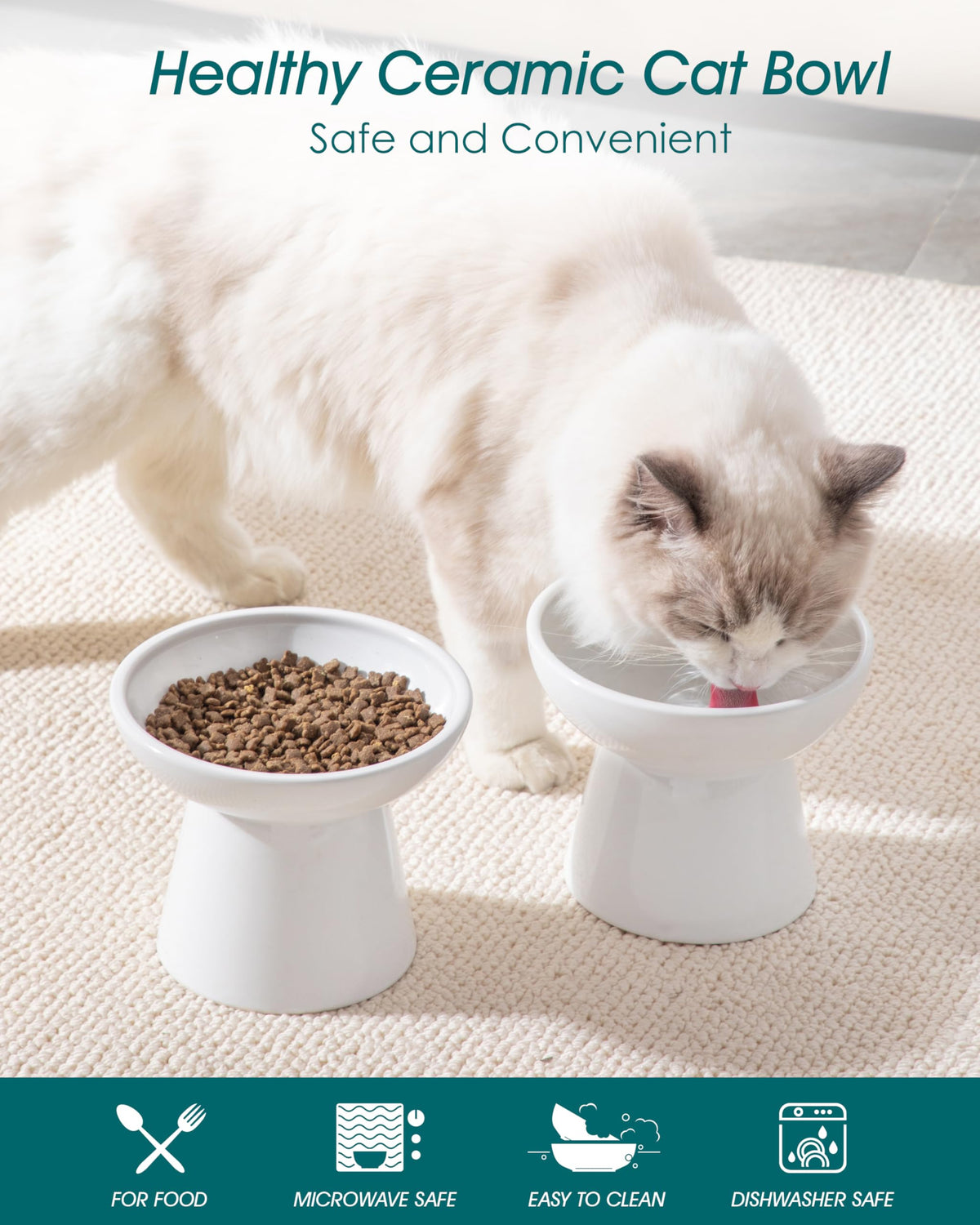 vancasso Pet Feeder in 2 Pack-Food & Water Bowls, White