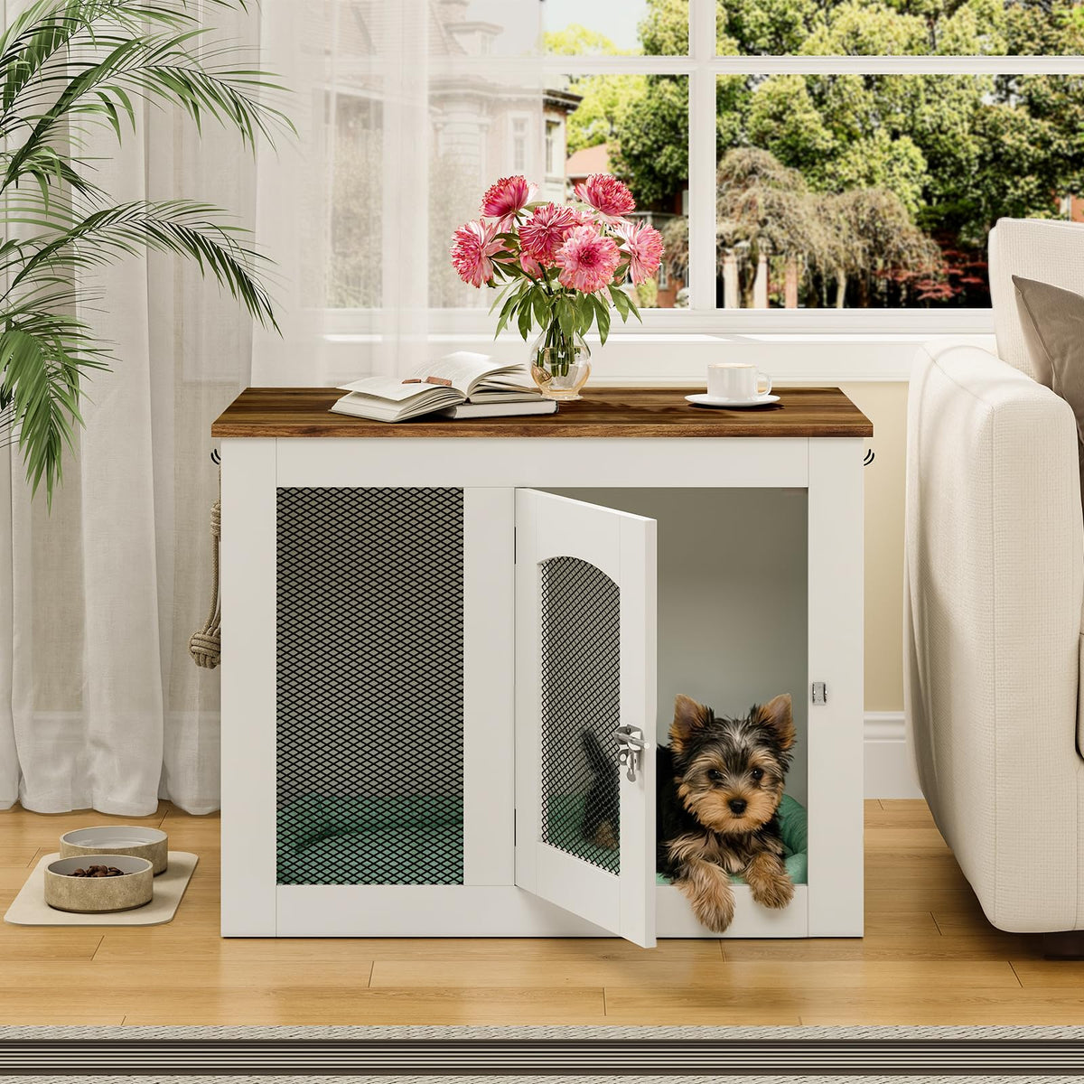 CHOEZON Animal Cage in 30.1"L x 19.7"W x 23.8"H, White and Walnut