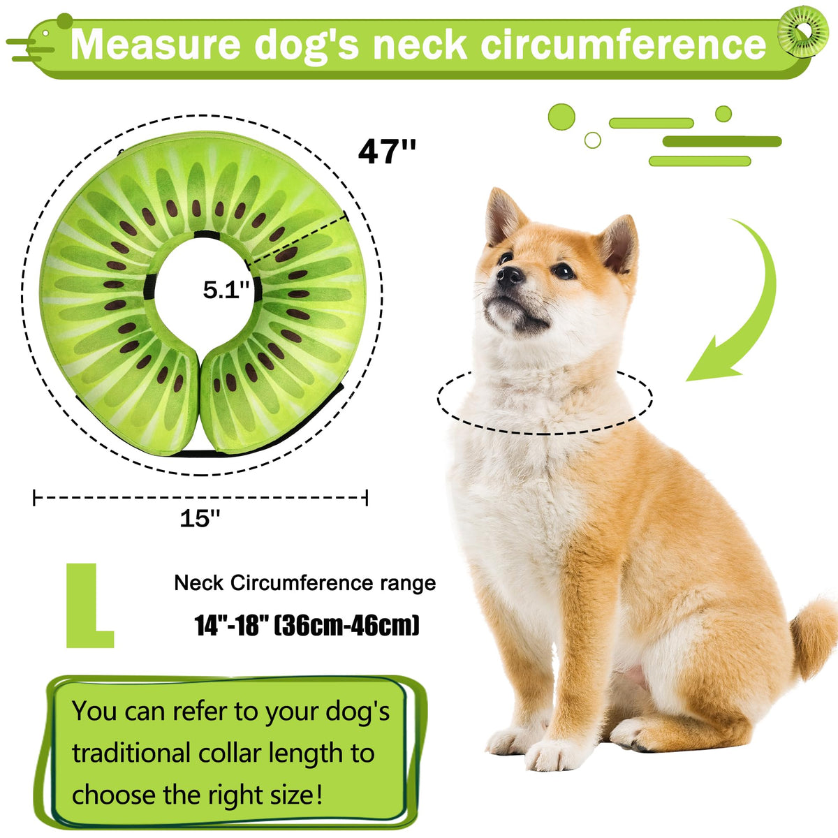Cneo Animal Recovery Collar Cone in L（neck 14"-18"）, Kiwi