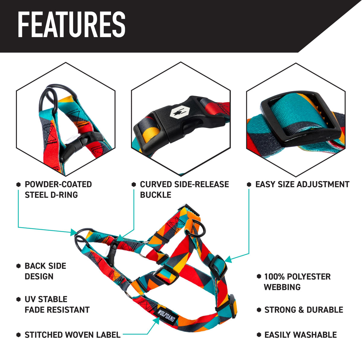 Wolfgang Man & Beast Animal Harness in Small (5/8 Inch x 12-18 Inch), ShatterShapes Print