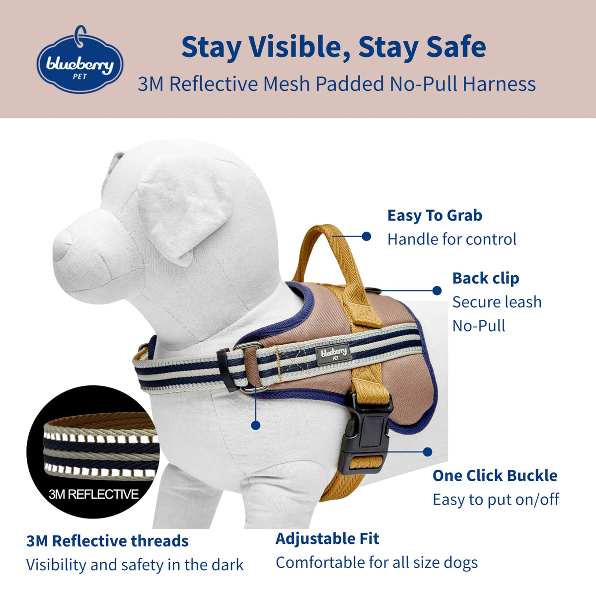 Blueberry Pet Animal Harness in Medium, Blue-gray and Olive