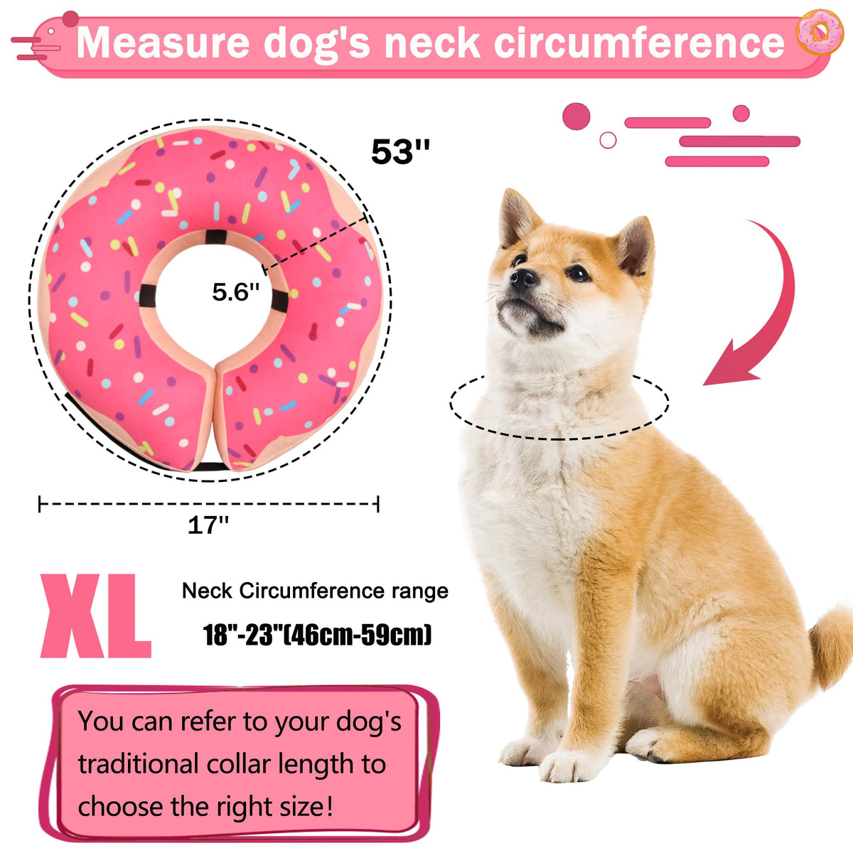 Cneo Animal Recovery Collar Cone in XL（neck 18"-23"）, Pink