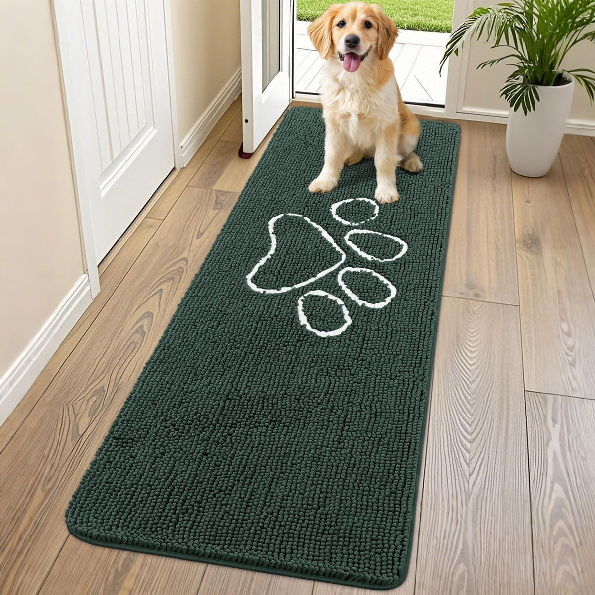 Smiry Rug in 70"X24", Green and White
