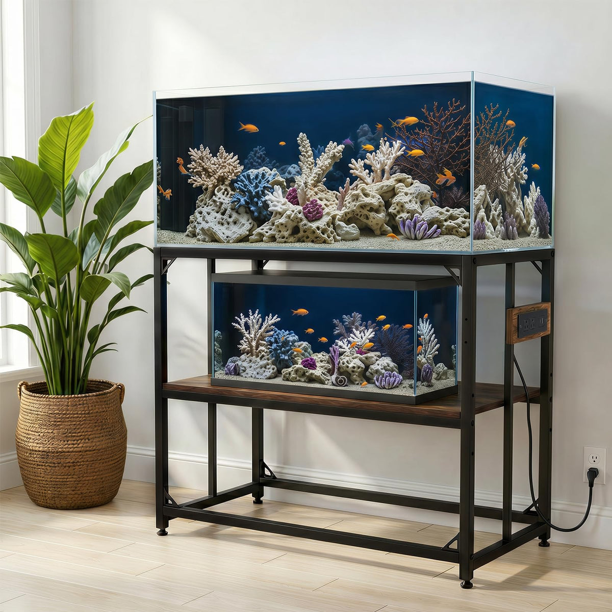 MEWSDEN Item Stand in (40 Gallon)36.5"x18.5", Rustic Brown-with Power Outlets