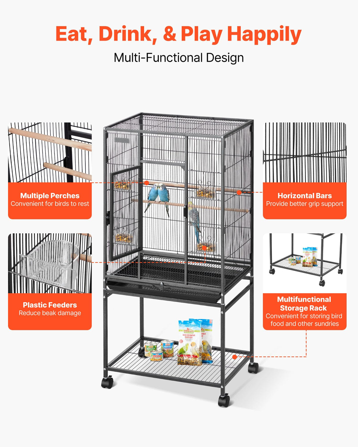 VEVOR Animal Cage in 24.6"L x 16.7"W x 53.9"H, Black