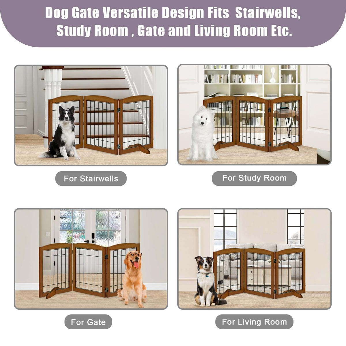 LZRS Temporary Gate in 30"Height-3 Panel, Oak Cherry
