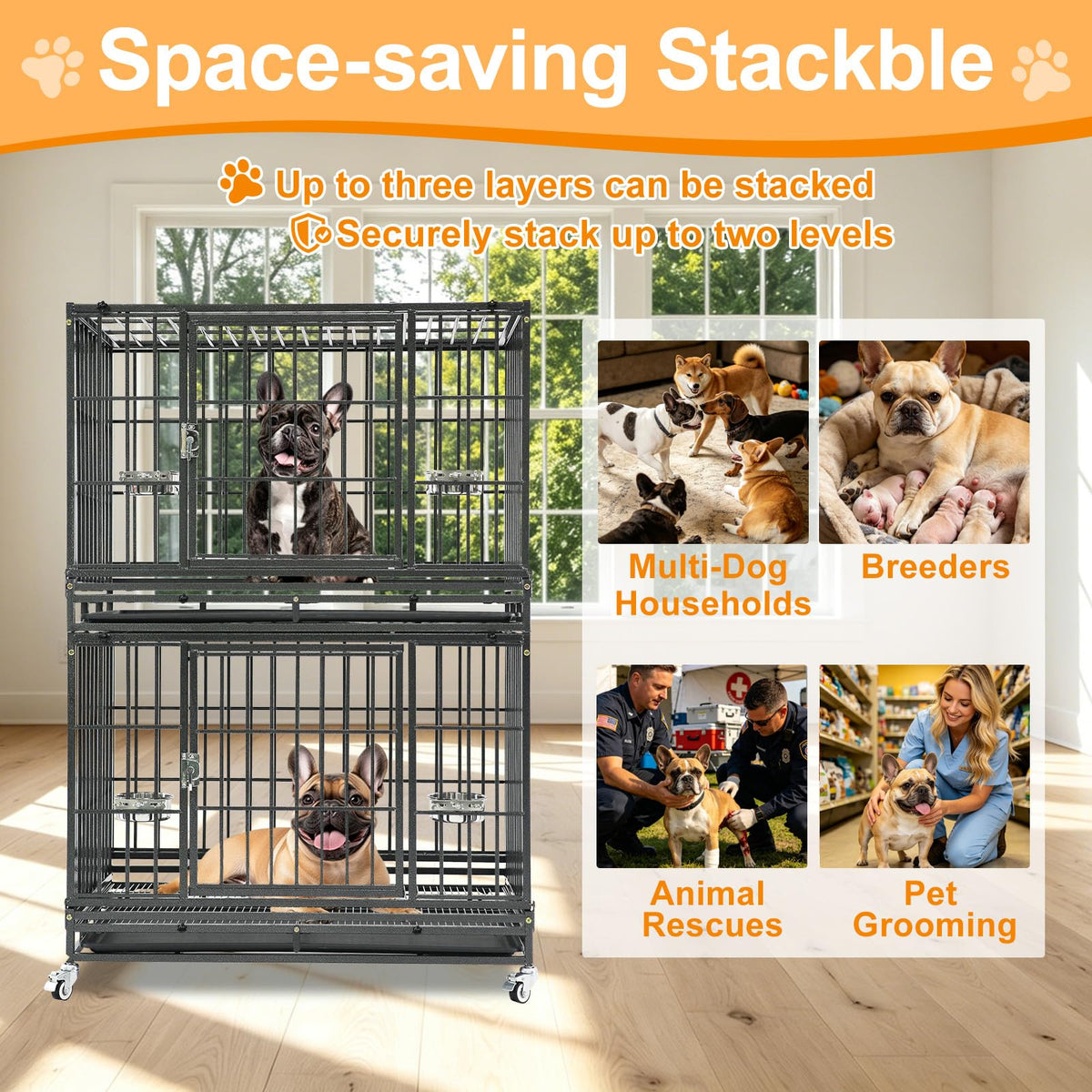 Homey Pet Animal Cage in 37.0"L - 2 Tiers - 1P, Black