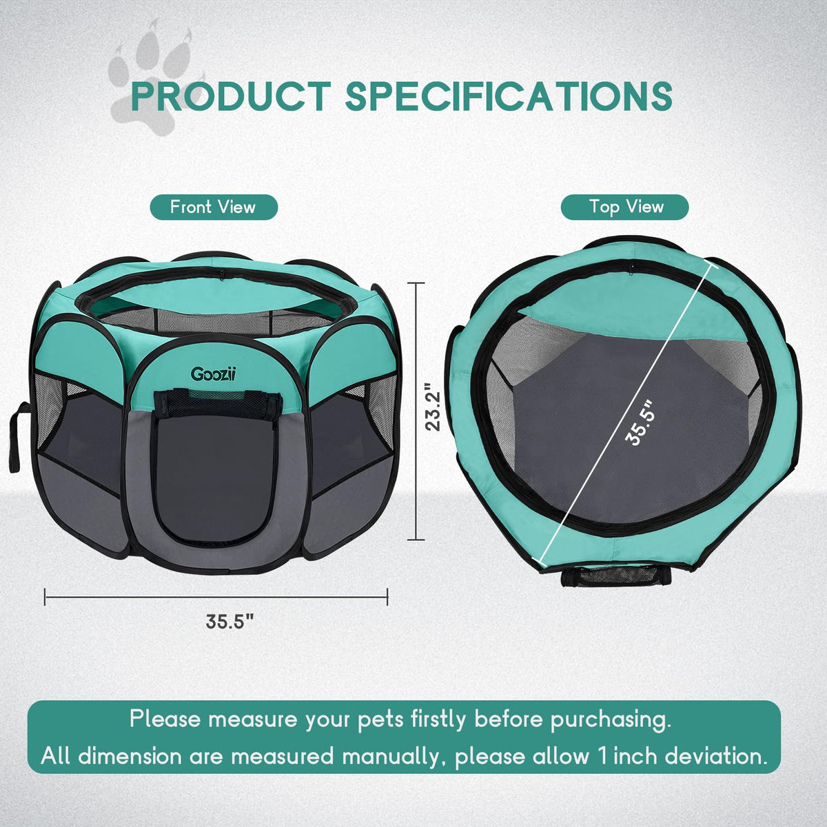 Goozii Pet Playpen in Small, Green-Gray