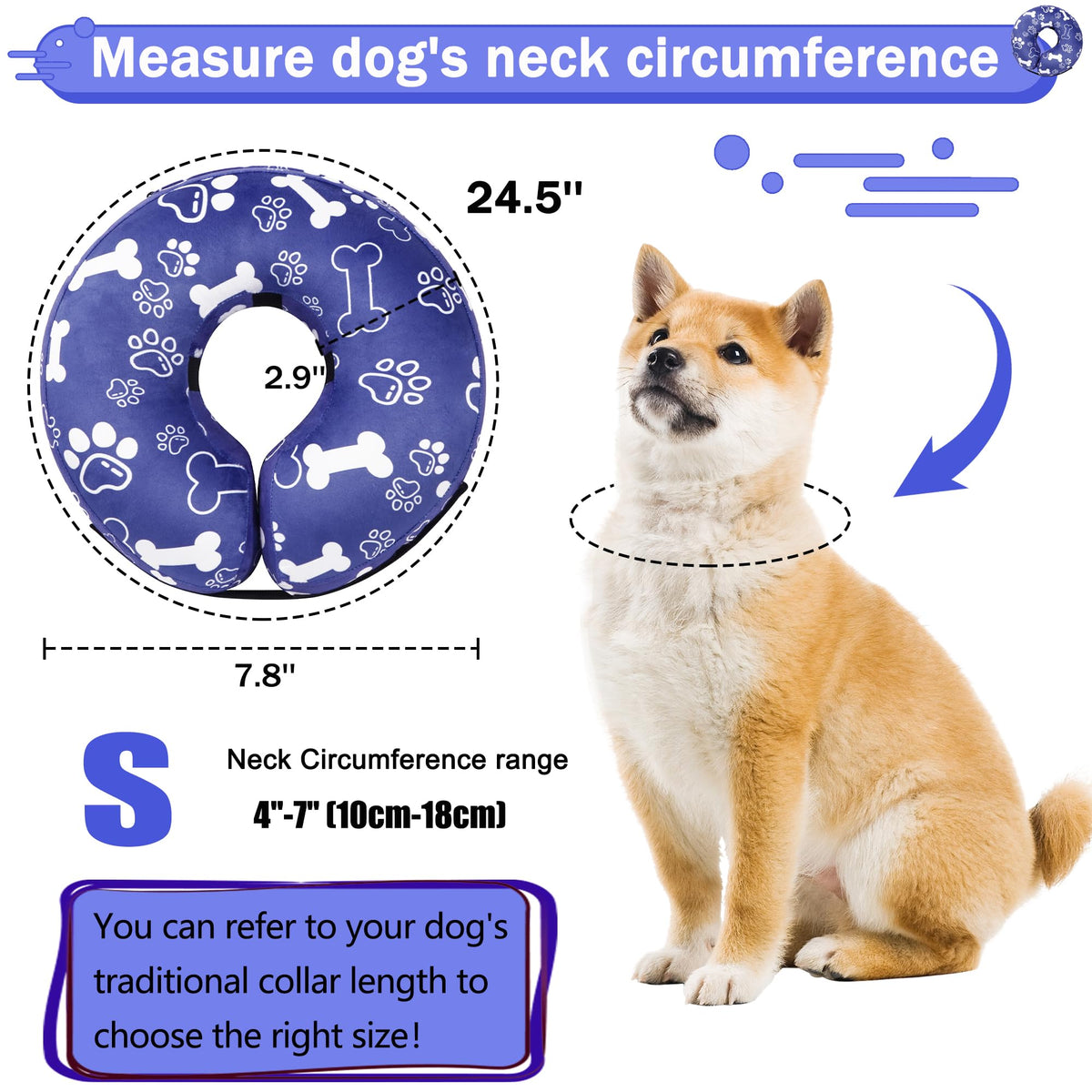 Cneo Animal Recovery Collar Cone in S（neck 4"-7"）, Darkblue