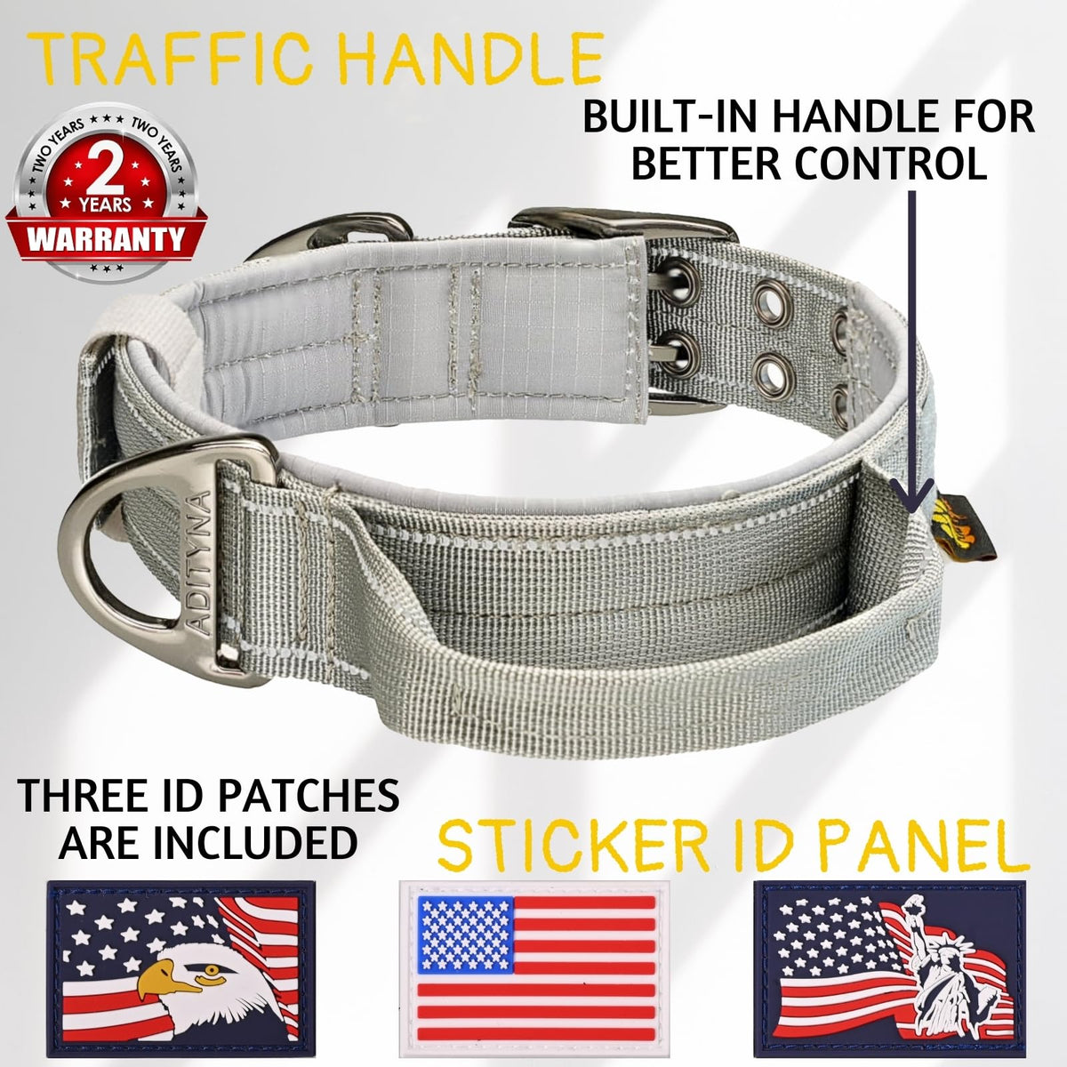 ADITYNA Animal Collar in Medium: Fit 15-19" Neck, Gray