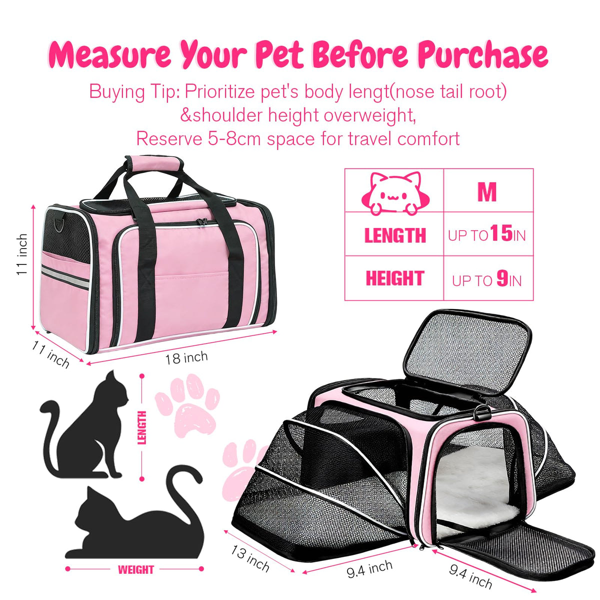 Srinlon ㅤ Animal Carrier in 18.0"L x 11.0"W x 11.0"H, Pink