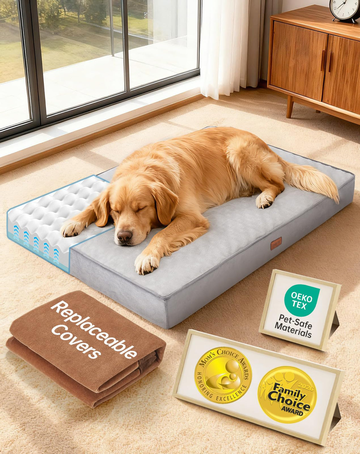 OhGeni Pet Bed Mat in 41" x 28" x 4"(2 Covers), 01-Gray