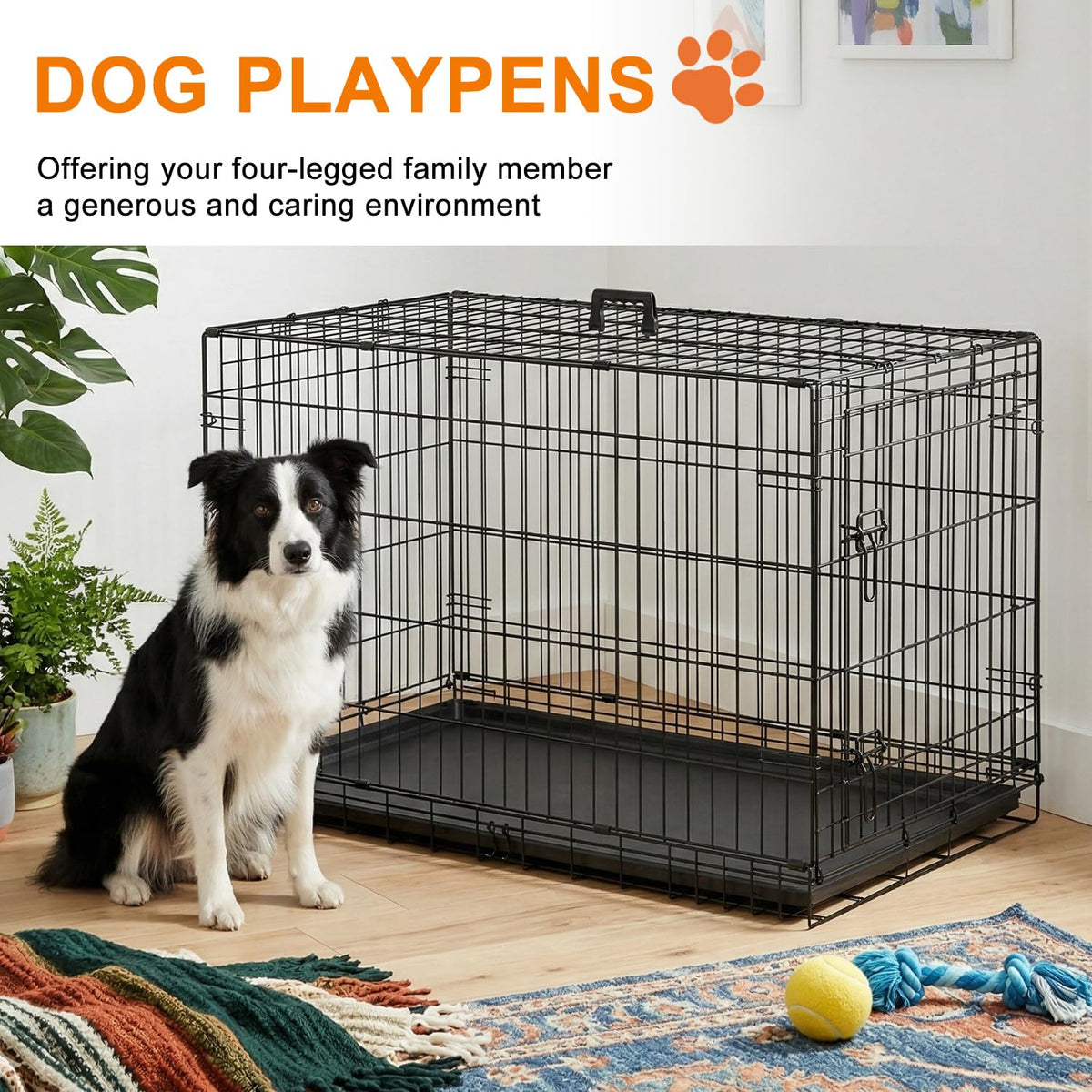 FDW Animal Cage in 42.0"L x 26.0"W x 28.0"H, Black