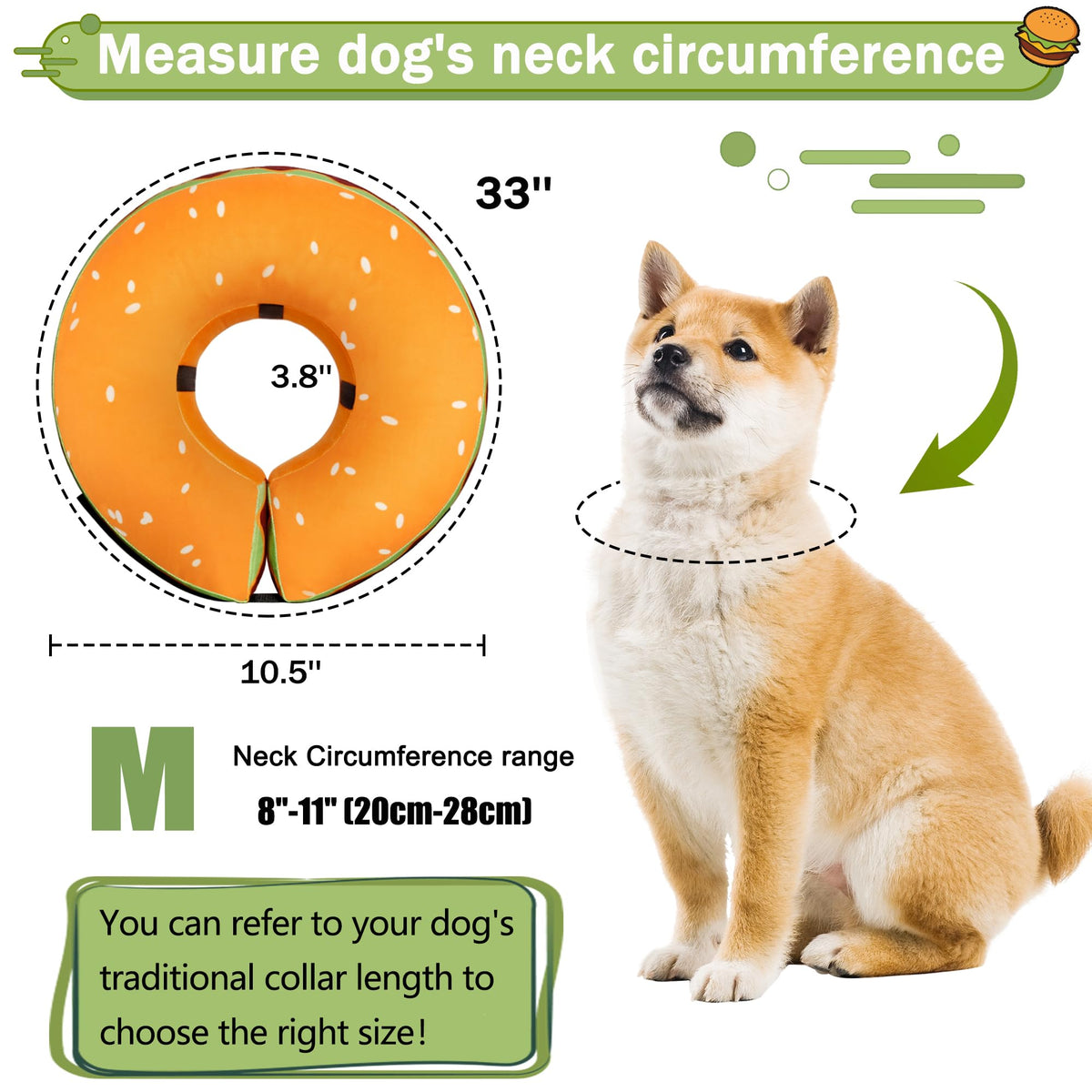 Cneo Animal Recovery Collar Cone in M（neck 8"-11"）, Hamburger