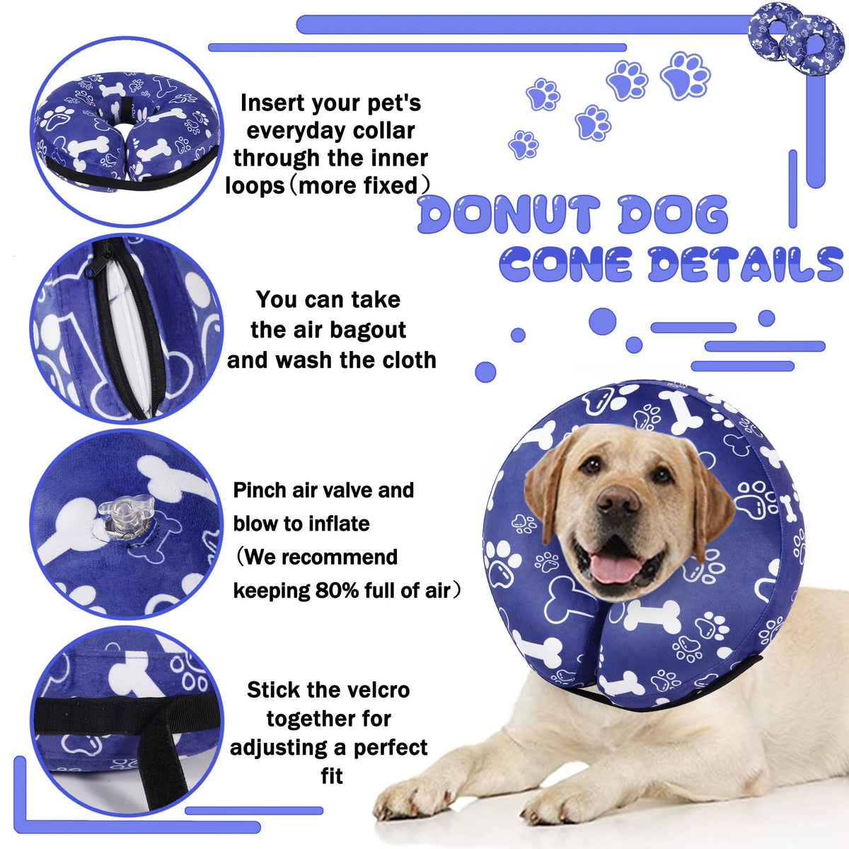 Cneo Animal Recovery Collar Cone in S（neck 4"-7"）, Darkblue