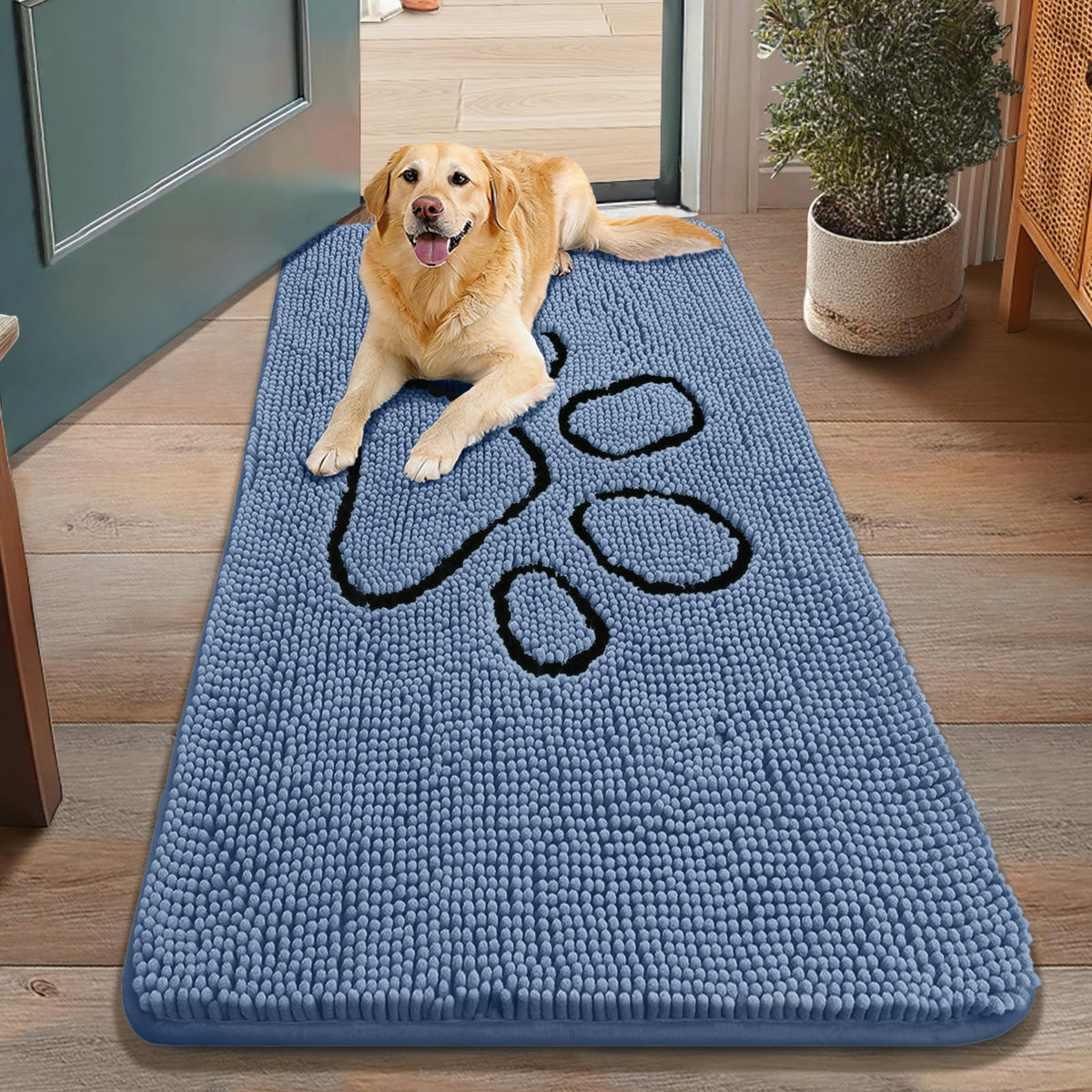 Smiry Rug in 48"X30", Airy Blue and Black