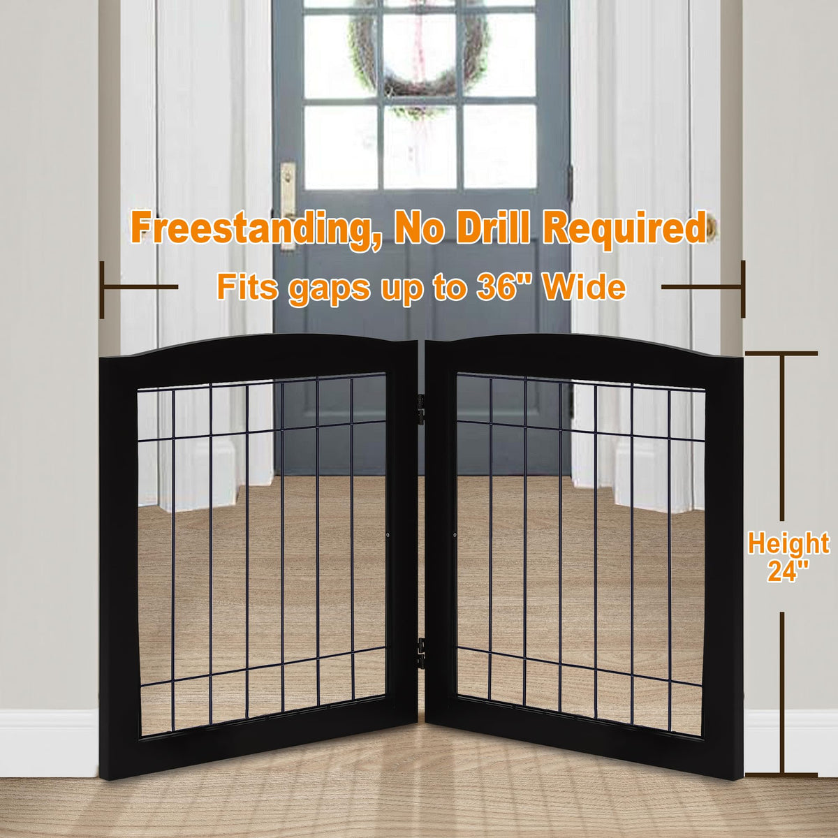 LZRS Temporary Gate in 24"Height-2 Panel, Black