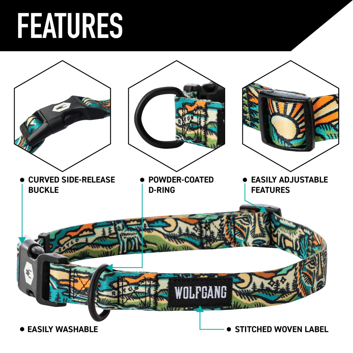 Wolfgang Man & Beast Animal Collar in Small (5/8 Inch x 8-12 Inch), WildWolf Print
