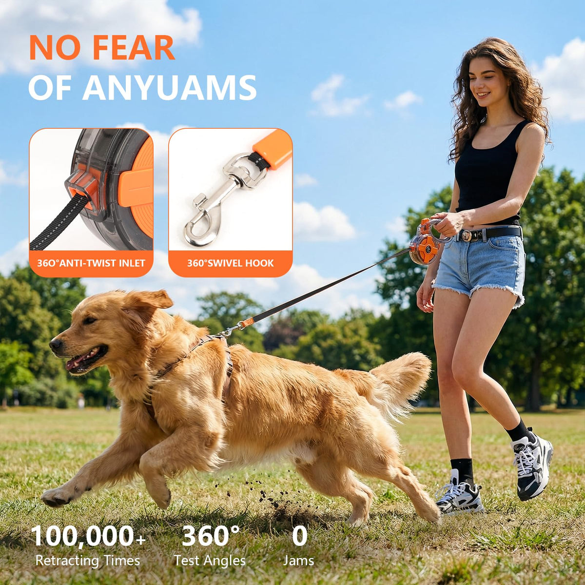 XlyCrtve Leash in 13 Feet, Orange