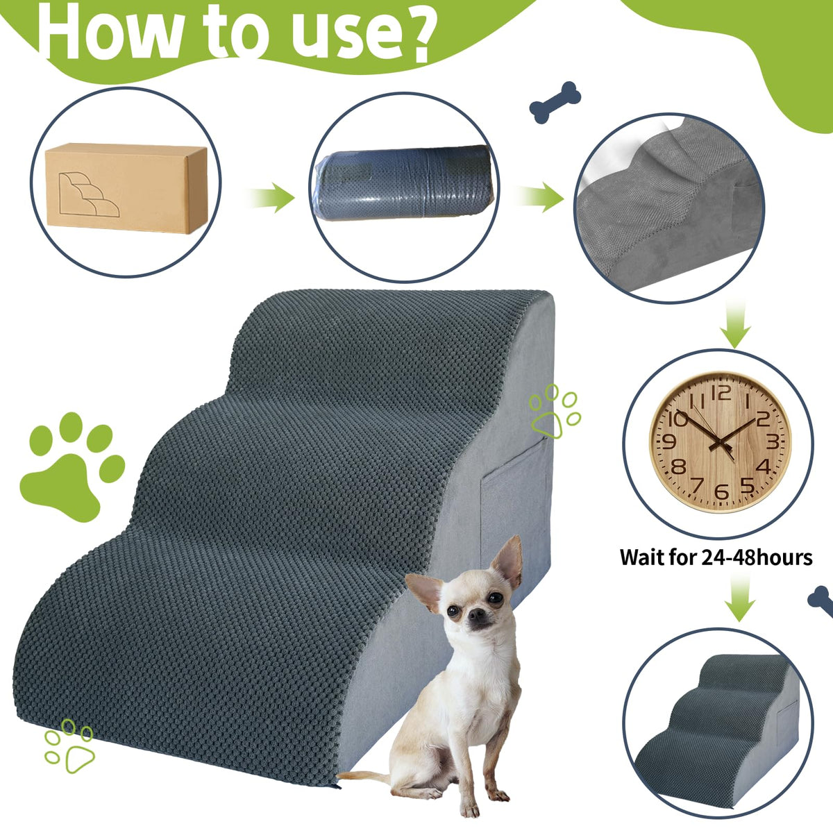 Yukfona Animal Stair in 2-Step (15.8"D x 15.8"W x 11.8"H), Grey