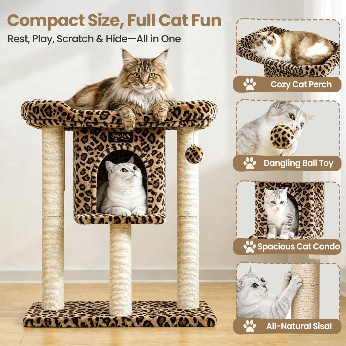 Feliskyn Pet Activity Structure in 28 Inches, Leopard Print