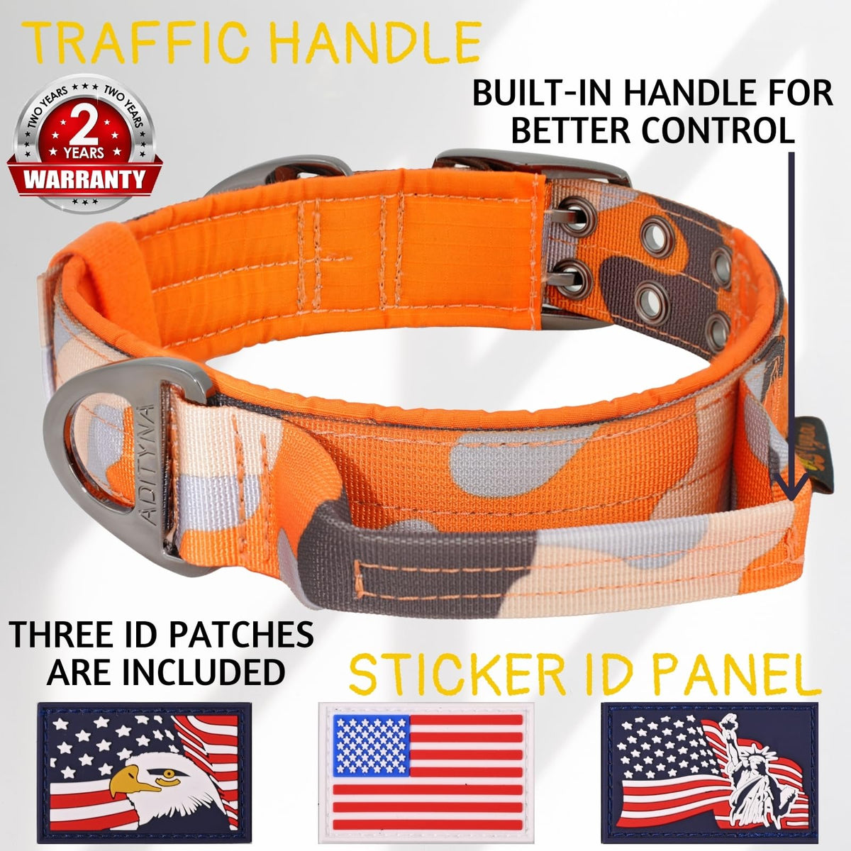 ADITYNA Animal Collar in Extra-Large: Fit 24-30" Neck, Camo Orange